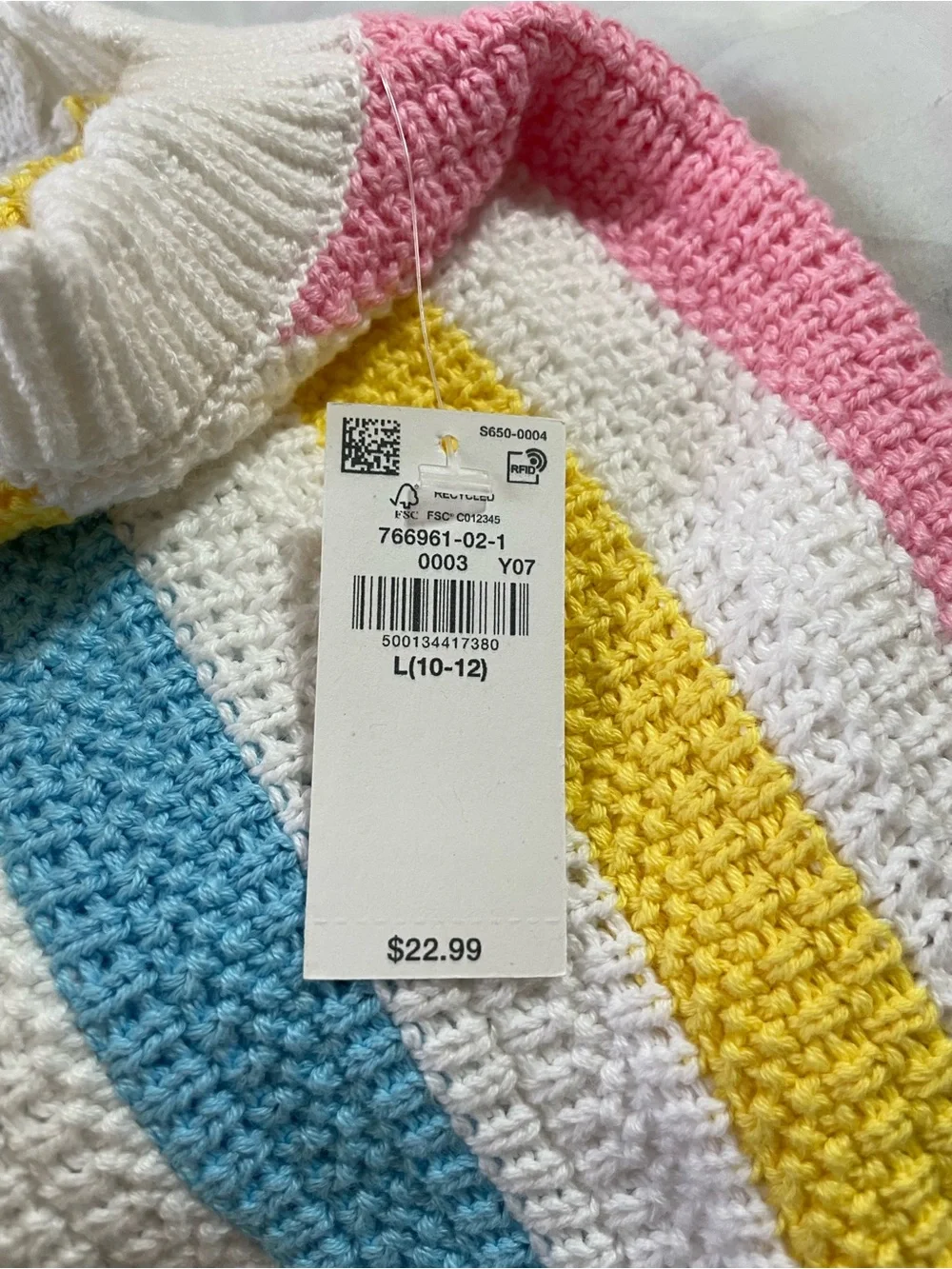 Youth Old Navy Sleeveless Sweater Knit Tank Top cotton stripe LG crochet white